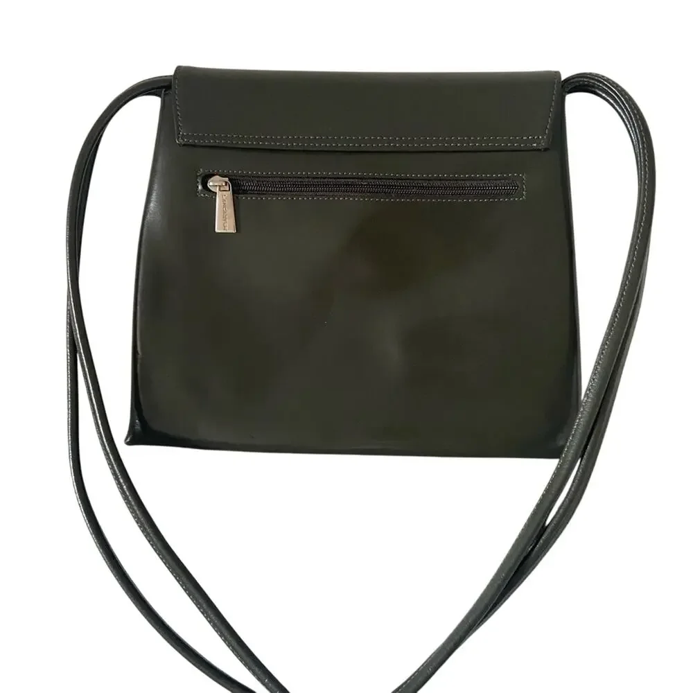 Lancaster Paris Vintage Olive Green Patent Leather Box Shoulder Bag